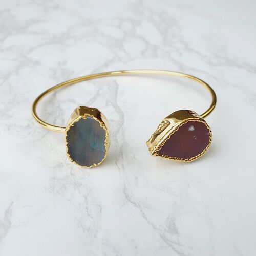 Samya Double agate Bangles - Oval blue agate and teardrop pink agate (SN049)