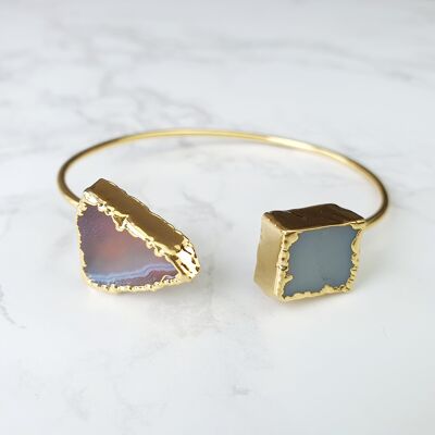 Samya Double agate Bangles - Agate rose triangle et agate blanche carrée (SN055)