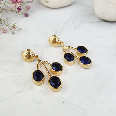 Navy 3 stone drop Earrings (SN061)