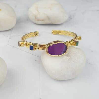 Twisted pink agate and cat's eye bangle (SN068)