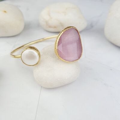 Kedi Bracelet oeil de chat rose et perle (SN070)