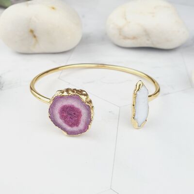 Bracciale Zeliha in quarzo rosa solare e perle (SN071)