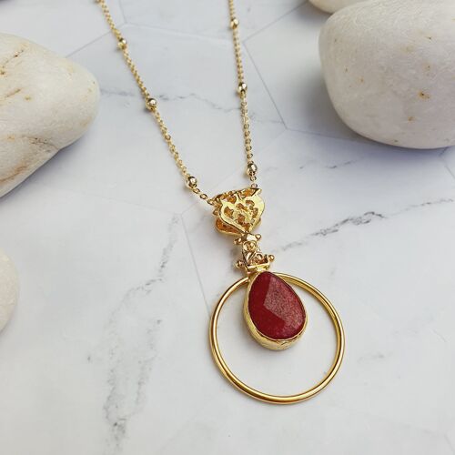 Sufia  Teardrop Red Jade Pendant Necklace (SN077)