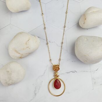 Collier pendentif en jade rouge Sufia Teardrop (SN080) 2