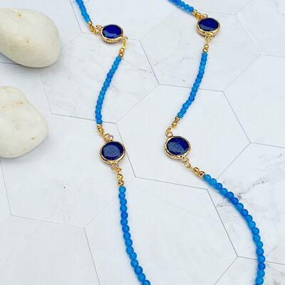 Halskette mit blauen Jadeperlen (SN088)