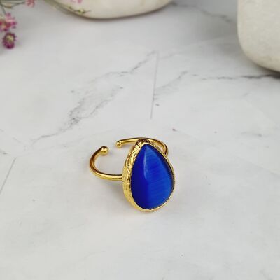 Bague oeil de chat bleu Saira Teardrop (SN094)