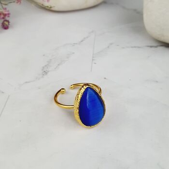 Bague oeil de chat bleu Saira Teardrop (SN094) 1