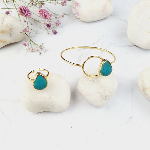 Saira Teardrop Turquoise cat's eye bangle and ring set (SN096)