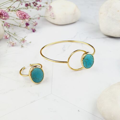 Saira Oval Turquoise bangle and ring set (SN102)