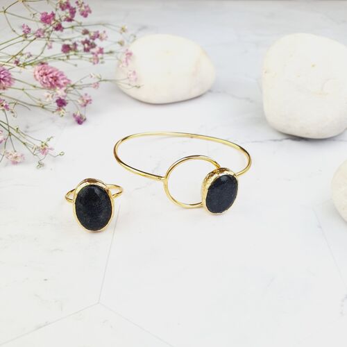 Saira Oval Black Onyx bangle and ring set (SN104)