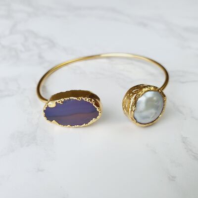 Kayra Pearl and Agate Bangles - Purple Agate and Pearl (SN120)