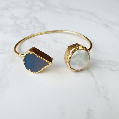Braccialetti Kayra con perle e agata - Bracciale con agata e perle blu a goccia (SN121)