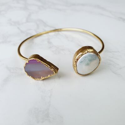 Kayra Pearl and Agate Bangles - Pink Teardrop Agate and Pearl (SN123)