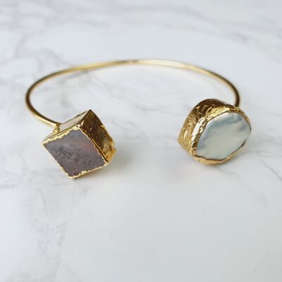 Bracelets Kayra Pearl et Agate - Bracelet carré en agate grise et perle (SN124)