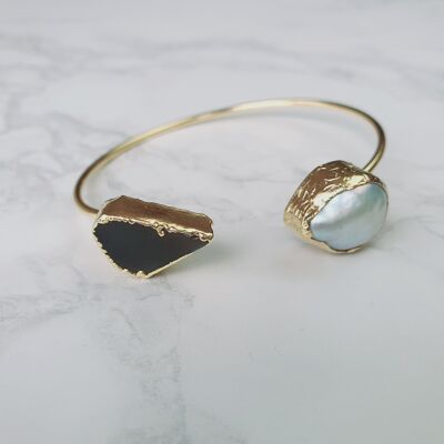 Bracelets Kayra Pearl et Agate - Bracelet en agate noire et perle en forme de larme (SN125)