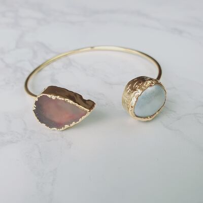 Kayra Perle et Agate Bracelets - Teardrop Light Pink Agate and Pearl Bangle (SN126)