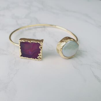 Bracelets en perles et agates Kayra - Bracelet carré en agate violette et perle (SN127) 1