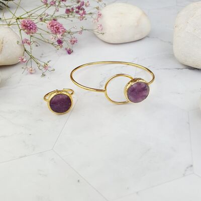 Conjunto de Brazalete y Anillo Saira Redondo de Jade violeta (SN151)