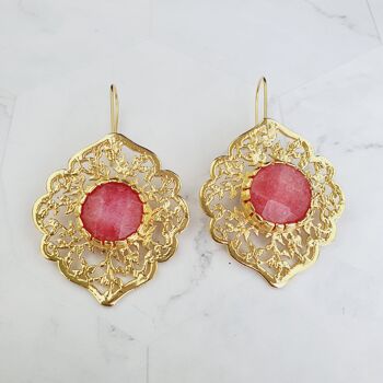 Boucles d'oreilles en jade rose sultan (SN161) 1