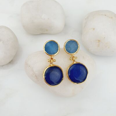 Jaleh Blue agate Two stone Drop Earrings (SN165)