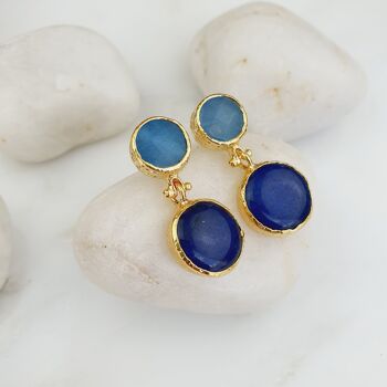 Boucles d'oreilles pendantes à deux pierres en agate bleue Jaleh (SN165) 2