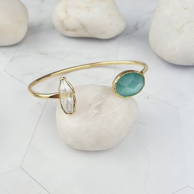 Amina Aquamarine Cat's eye and Pearl Bangle (SN168)