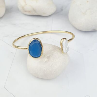 Occhio di gatto blu di Ayla e braccialetto di perle (SN169)