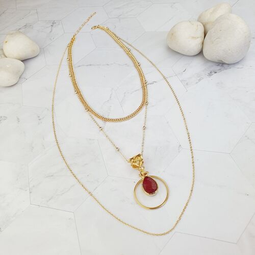 Saira Layered Teardrop red jade necklace (SN170)