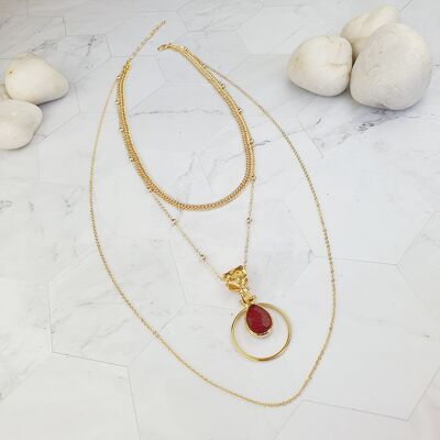 Collana di giada rossa a goccia Saira Layered (SN170)