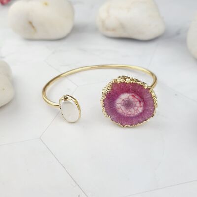 Bracelet Hasibeh quartz solaire rose et perle (SN171)