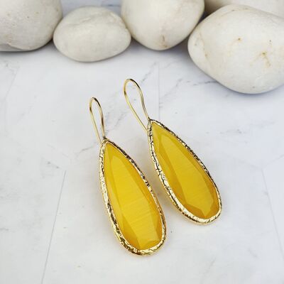 Pendientes Louiza Ojo de Gato amarillo brillante (SN179)