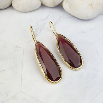 Boucles d'Oreilles Oeil de Chat Aubergine Louiza (SN178) 3