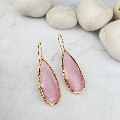 Boucles d'Oreilles Oeil de Chat Rose Louiza (SN180)