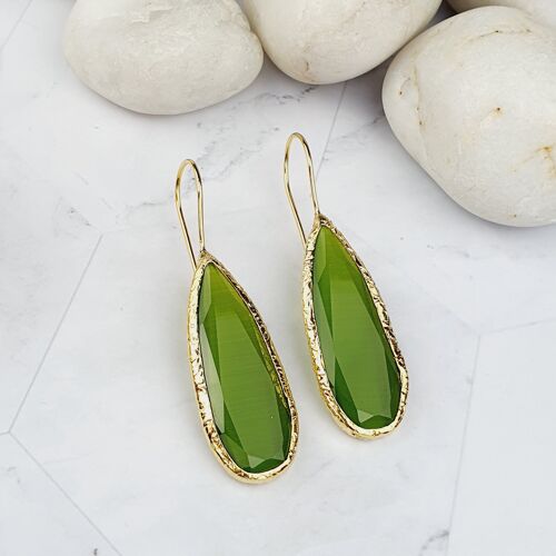 Louiza Olive Green Cat's Eye Earrings (SN183)