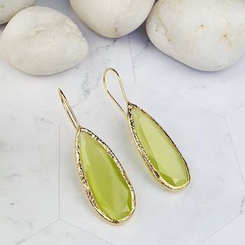 Boucles d'Oreilles Oeil de Chat Vert Lime Louiza (SN184) 1