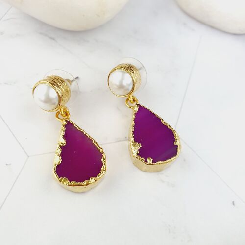 Selvinaz Teardrop Pink Agate and Pearl Earrings (SN197)