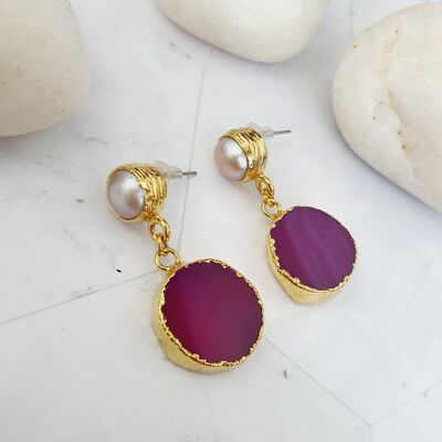 Selvinaz Pink  Agate and Pearl Earrings (SN200)
