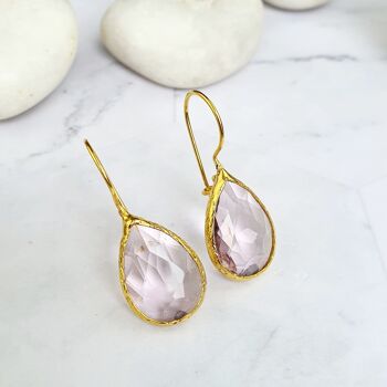 Boucles d'Oreilles Quartz Rose (SN201) 2