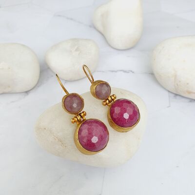 Jaleh  Pink Two stone Drop Earrings (SN203)
