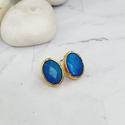 Dark Blue Oval Jade Studs (SN211)