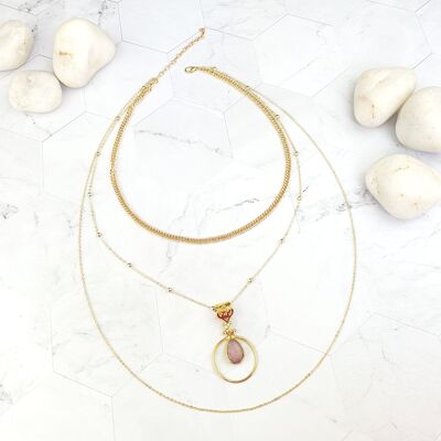 Saira Teardrop Pink Jade layered Necklace (SN213)