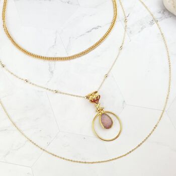 Collier en couches de jade rose Saira Teardrop (SN213) 2