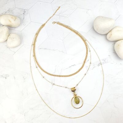 Collier en couches de jade jaune ovale Saira (SN217)