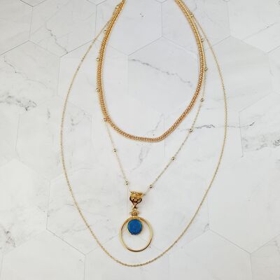 Saira Round Blue Jade layered Necklace (SN227)