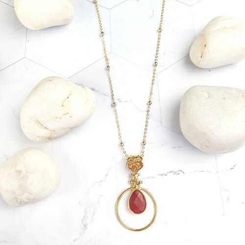 Sufia Teardrop Red Jade  Pendant Necklace (SN237)