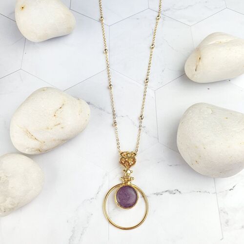 Sufia round Purple Jade Pendant Necklace (SN253)