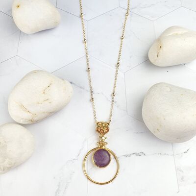 Collier pendentif en jade violet rond Sufia (SN253)