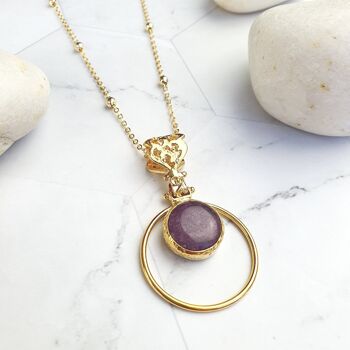 Collier pendentif en jade violet rond Sufia (SN256) 4