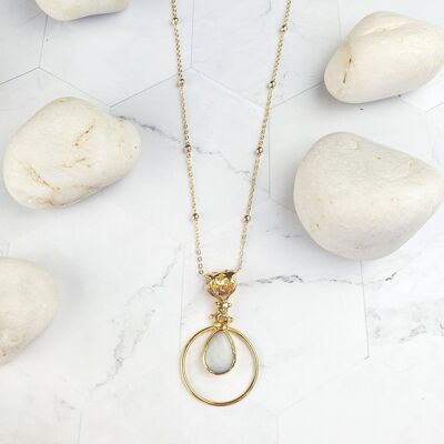 Collier pendentif en jade blanc Sufia Dark Teardrop (SN269)