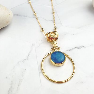 Collier pendentif en jade bleu rond Sufia (SN289)